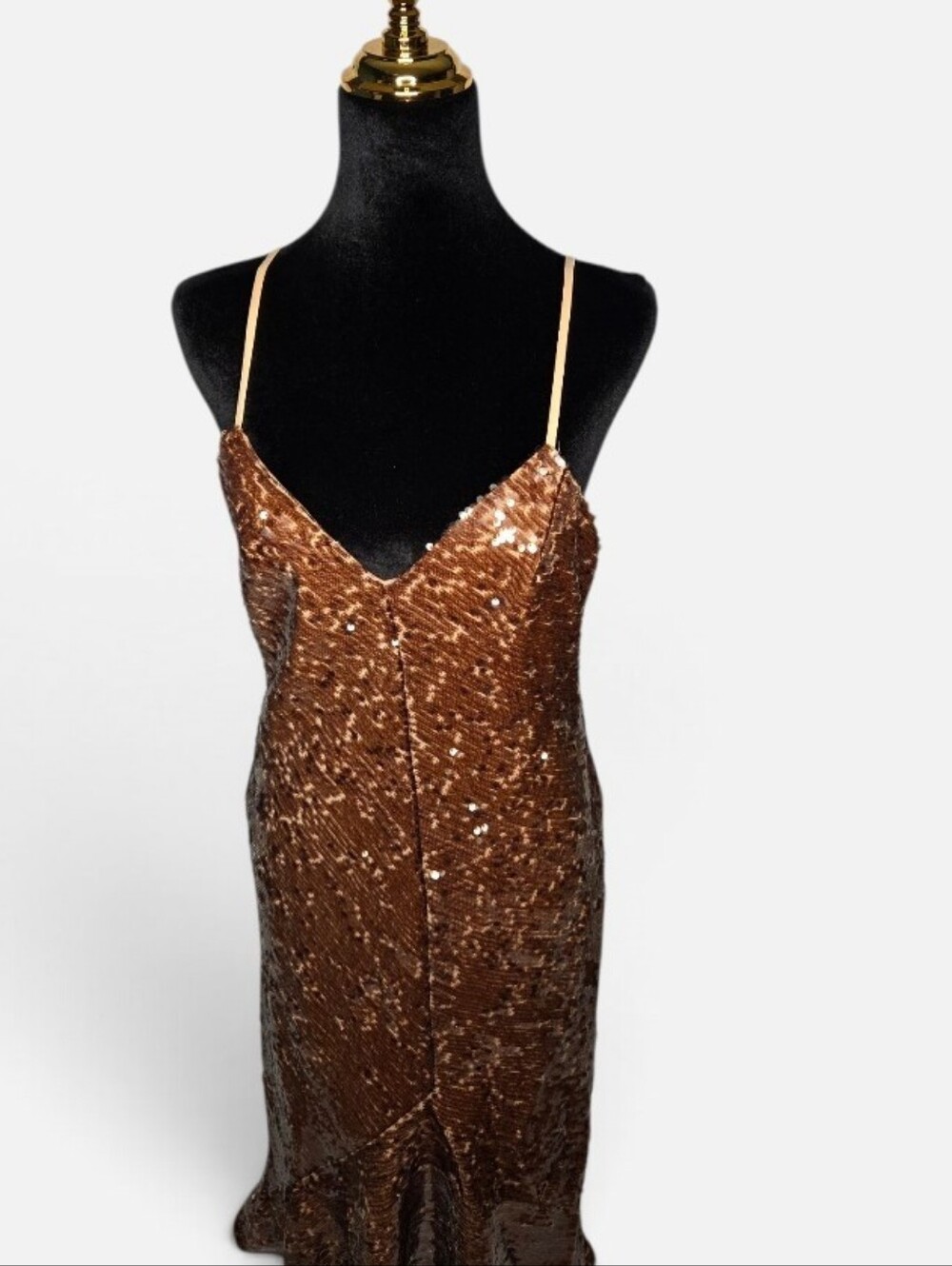 Halston Tobacco Bronze Yvonne Sequin Sleeveless Midi Dress – Size 10